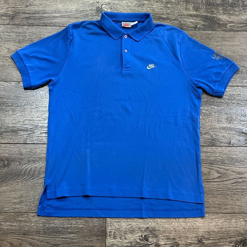 Vintage 80s Nike Polo Shirt Blue Embroidered Swoosh Made in Macau - Men's Large
